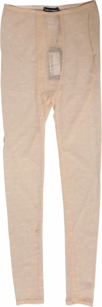 Dolce & Gabbana Beige Nylon Stretch Logo Lace Leggings Underwear