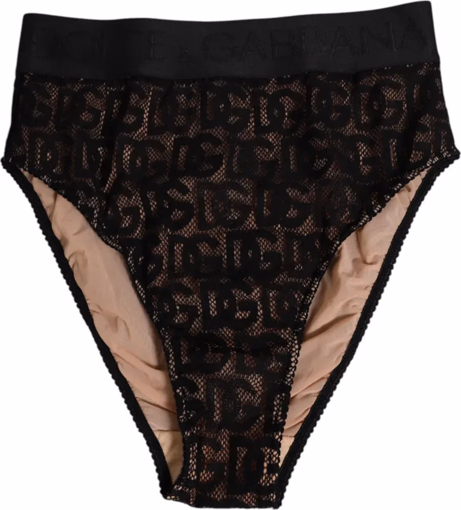 Dolce & Gabbana Black DG Logo Lace High Brief Panty Underwear