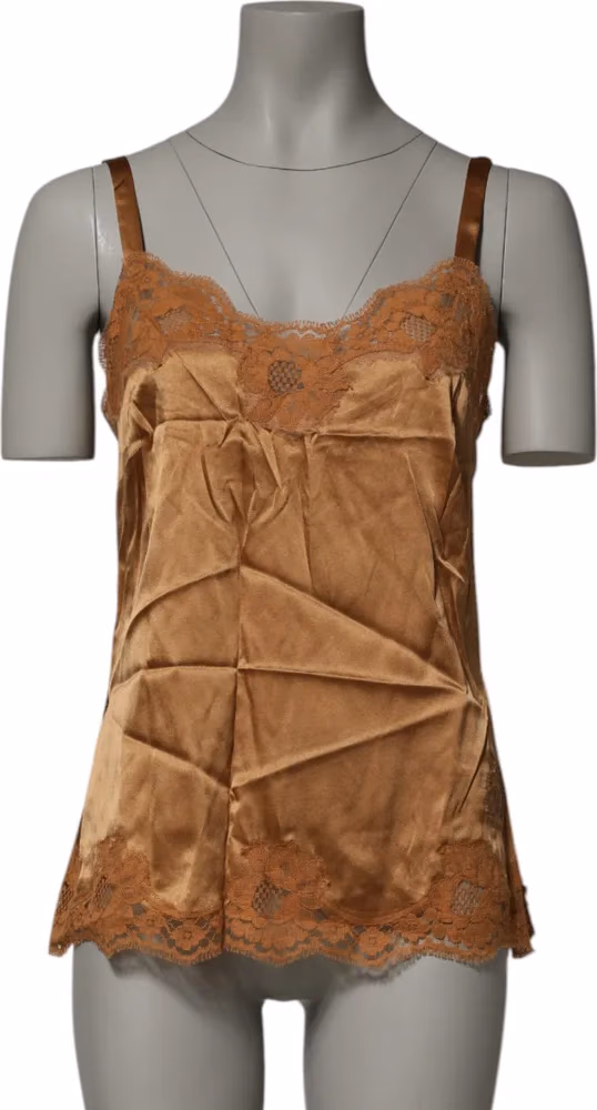 Dolce & Gabbana Brown Floral Lace Tank Lingerie Sleepwear Underwear