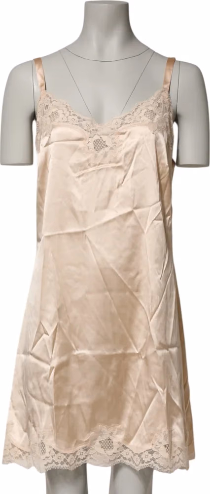 Dolce & Gabbana Nude Chemise Lingerie Silk Blend Lace Trim Dress