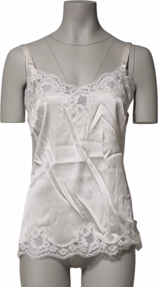 Dolce & Gabbana Off White Floral Lace Tank Lingerie Top Underwear