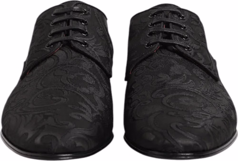 Dolce & Gabbana Black Brocade Lace Up Derby Men Dress Shoes