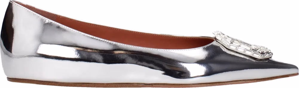 Amina Muaddi Gray Leather Ballet Flats