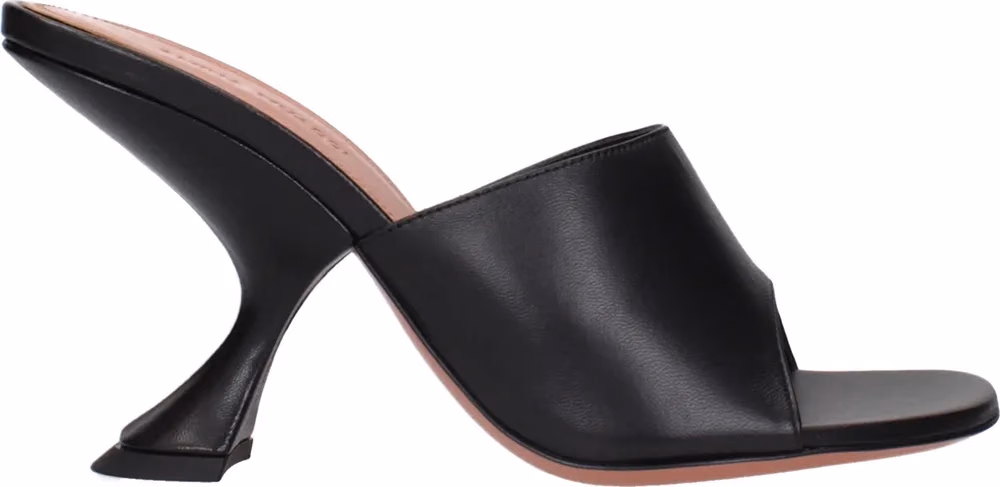 Amina Muaddi Black Leather Stiletto Heel Sandals