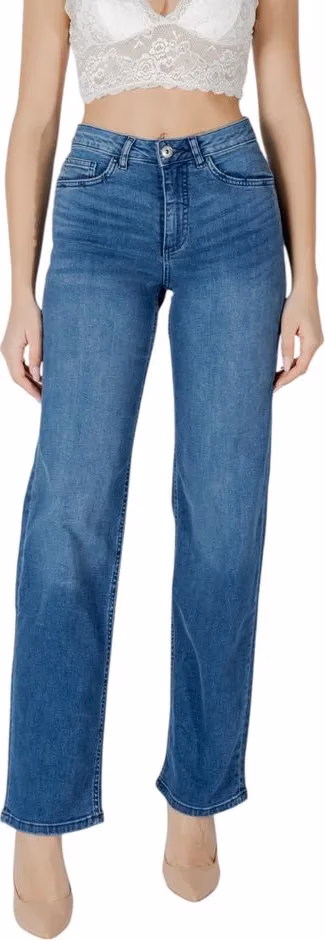 ICHI Blue Cotton Relaxed Fit Jeans