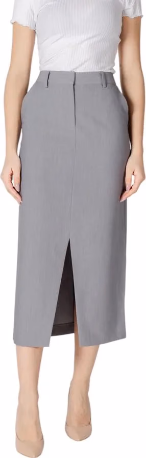 ICHI Gray Polyester Long Skirt