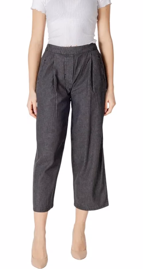 ICHI Black Cotton Cropped Jeans