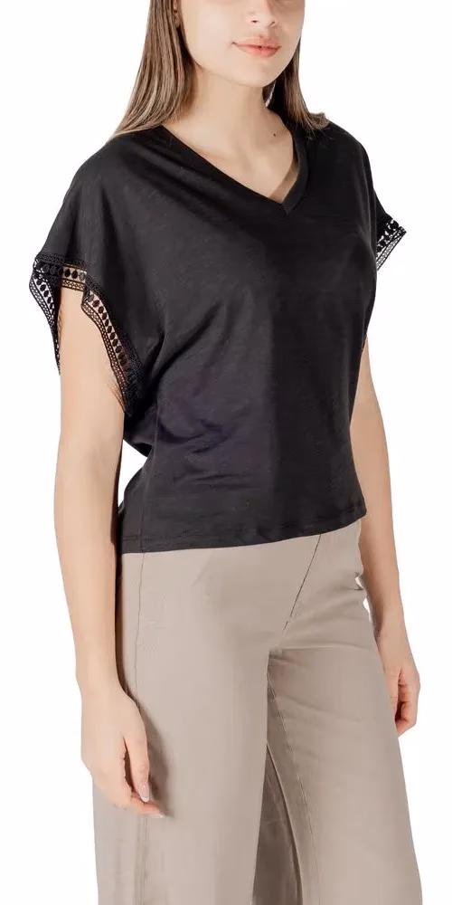 ICHI Black Cotton T-Shirt