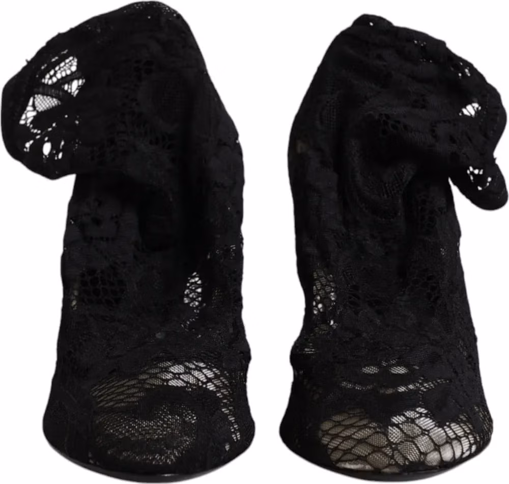 Dolce & Gabbana Black Lace Stretch Heels Mid Calf Boots Shoes
