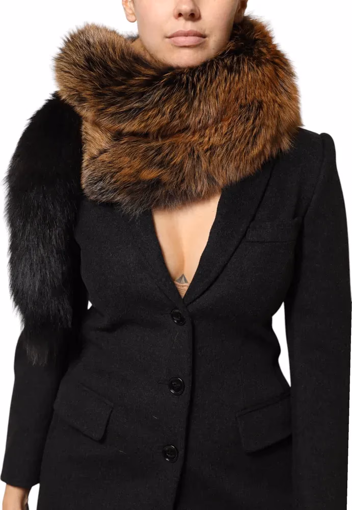 Dolce & Gabbana Brown Red Fox Fur Neck Cashmere Warmer Scarf