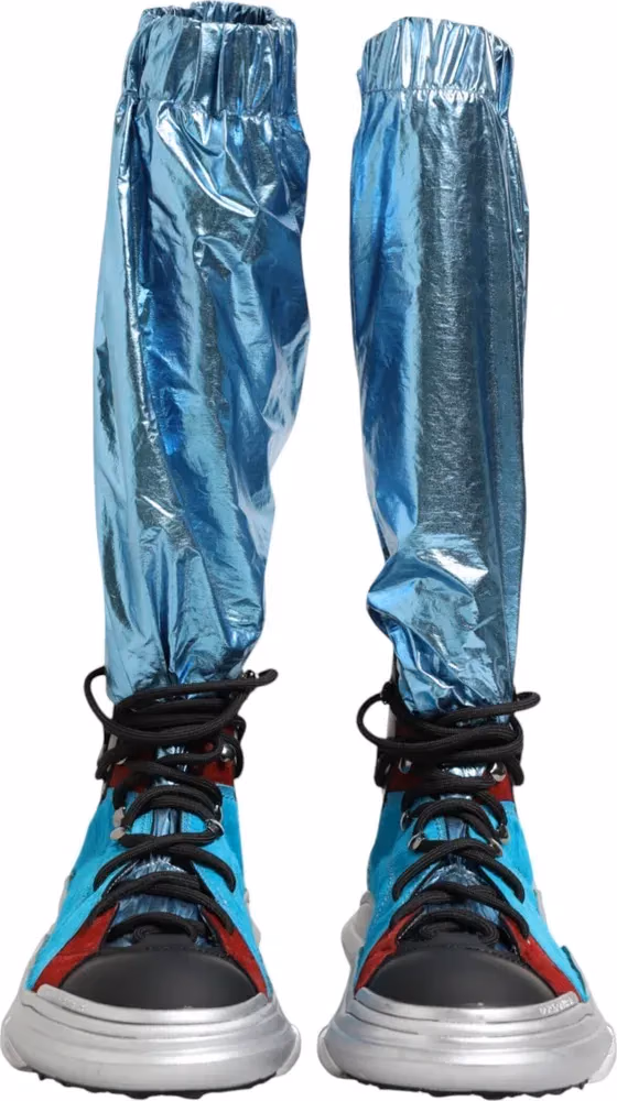 Dolce & Gabbana Blue Lace Up Over The Knee Socks Men Boots Shoes