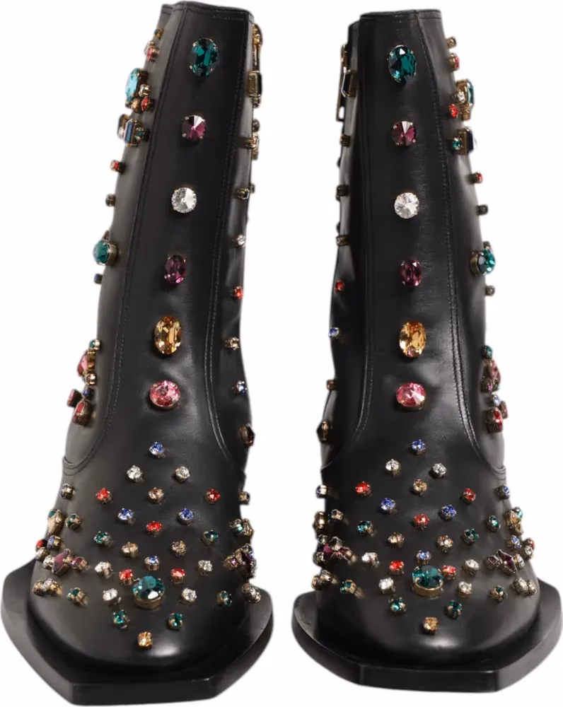 Dolce & Gabbana Black Crystal Embellished Men Short Boots Shoes