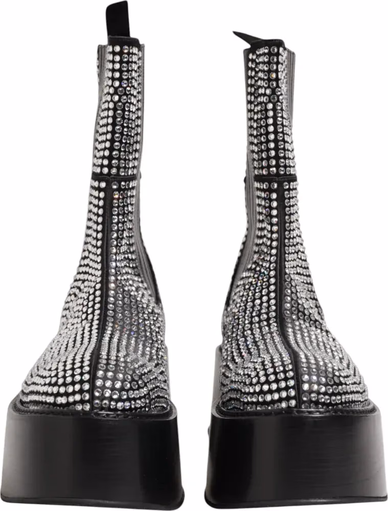 Dolce & Gabbana Black Crystal Strass Mid Calf Short Boots  Shoes