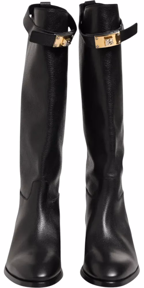 Dolce & Gabbana Black Logo Plaque Over The Calf Boots Shoes
