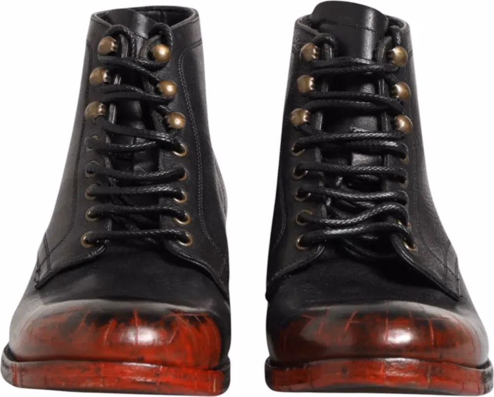 Dolce & Gabbana Black Red Lace Up Short Ankle Boot Shoes