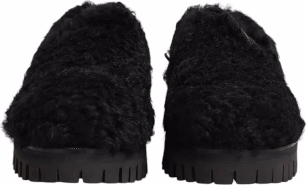 Dolce & Gabbana Dress Black Fur Leather Slippers Men Shoes