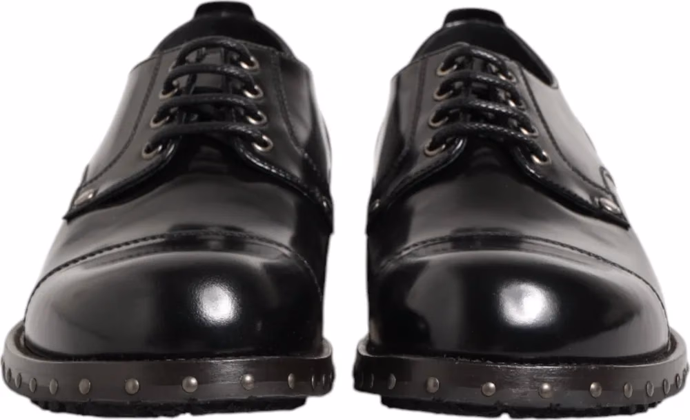 Dolce & Gabbana Black Leather Studded Men Formal Derby Shoes