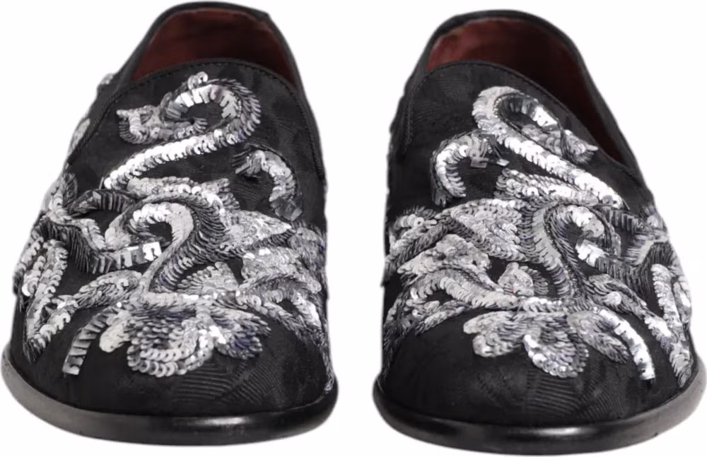 Dolce & Gabbana Black Silver Sequined Loafers Men Dress Shoes