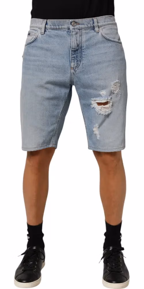 Dolce & Gabbana Blue Cotton Distressed Denim Bermuda  Shorts