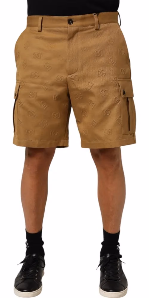 Dolce & Gabbana Brown Cotton Stretch Logo CargoBermuda Shorts