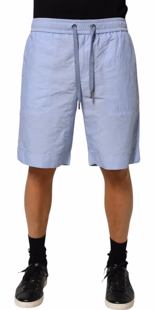 Dolce & Gabbana Light Blue Linen Mid Waist Men Bermuda Shorts