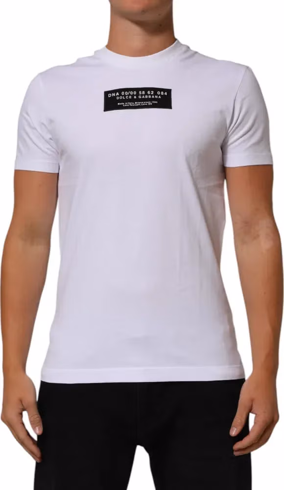Dolce & Gabbana White Cotton Logo Print Crew Neck Men T-shirt