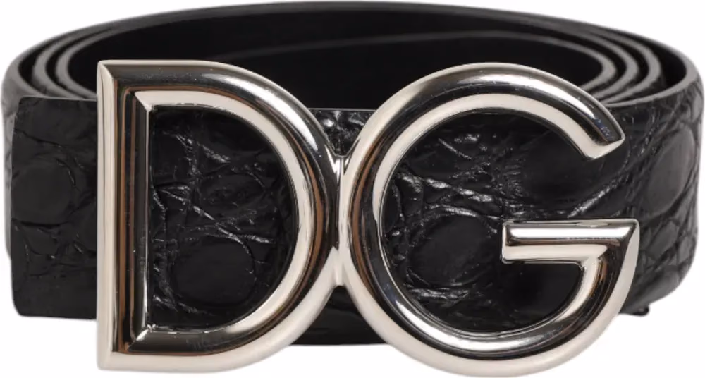 Dolce & Gabbana Black Exotic Leather DG Logo Buckle Belt