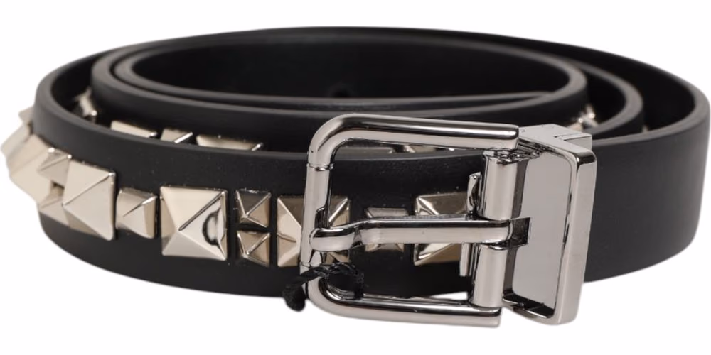 Dolce & Gabbana Black Leather Studded Silver-Tone Buckle Belt