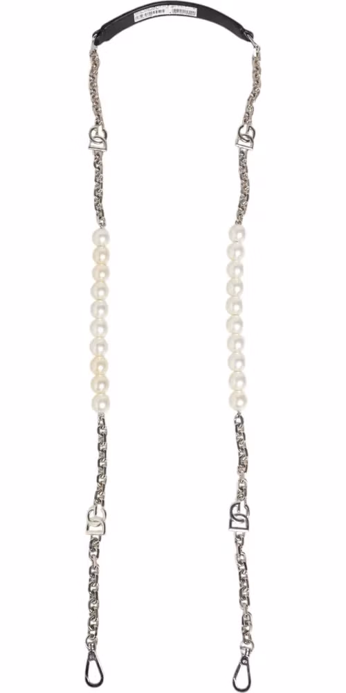 Dolce & Gabbana Black Leather Pearl Chain Bag Accessory Shoulder Strap