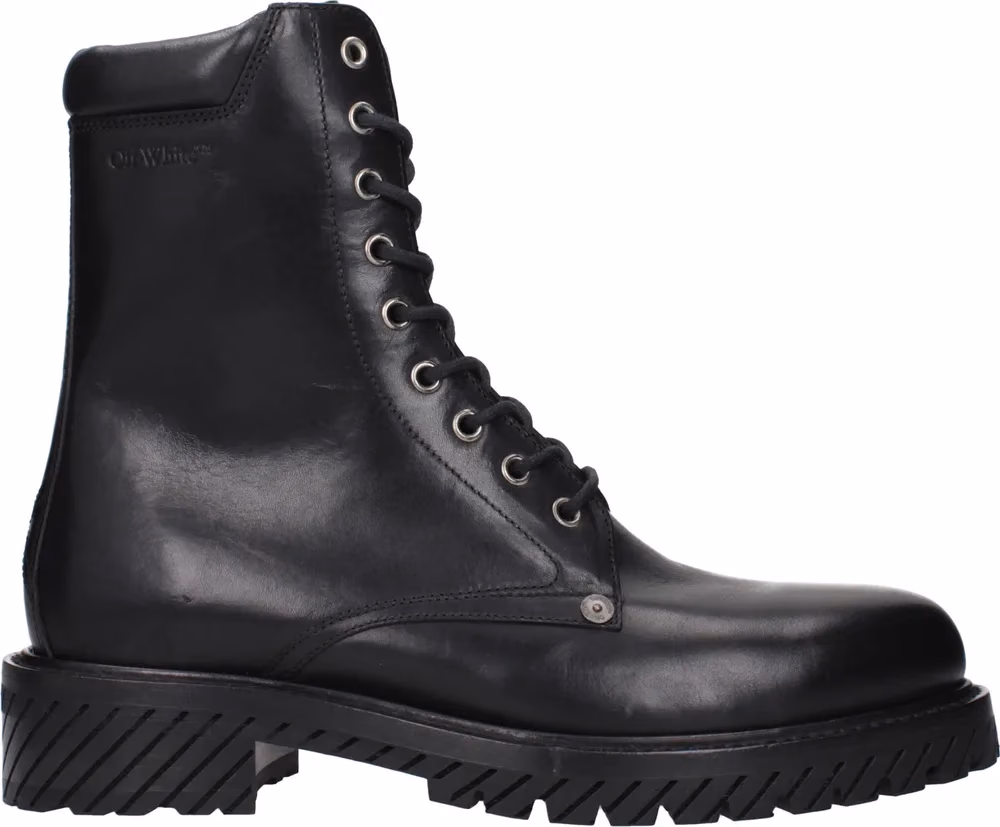 Off-White Black Leather Ankle Boots