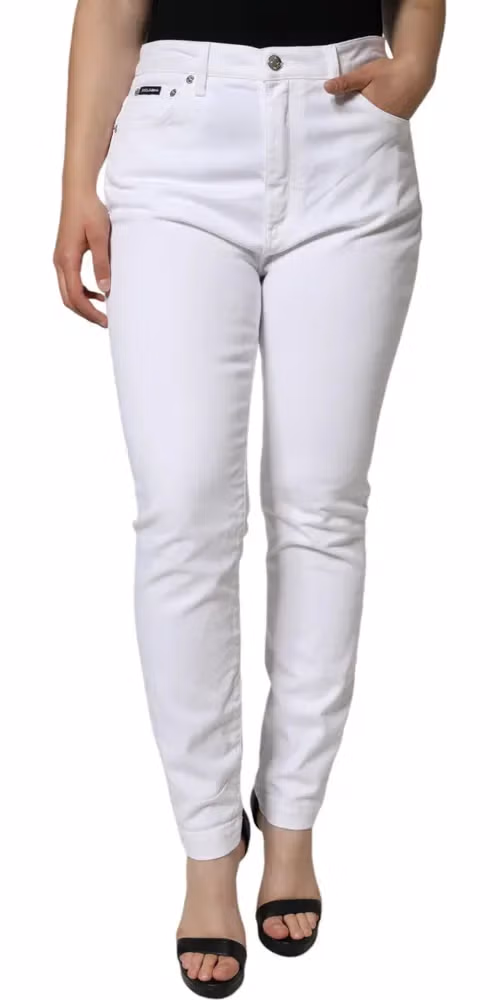 Dolce & Gabbana White AUDREY Cotton Logo Skinny Denim Jeans