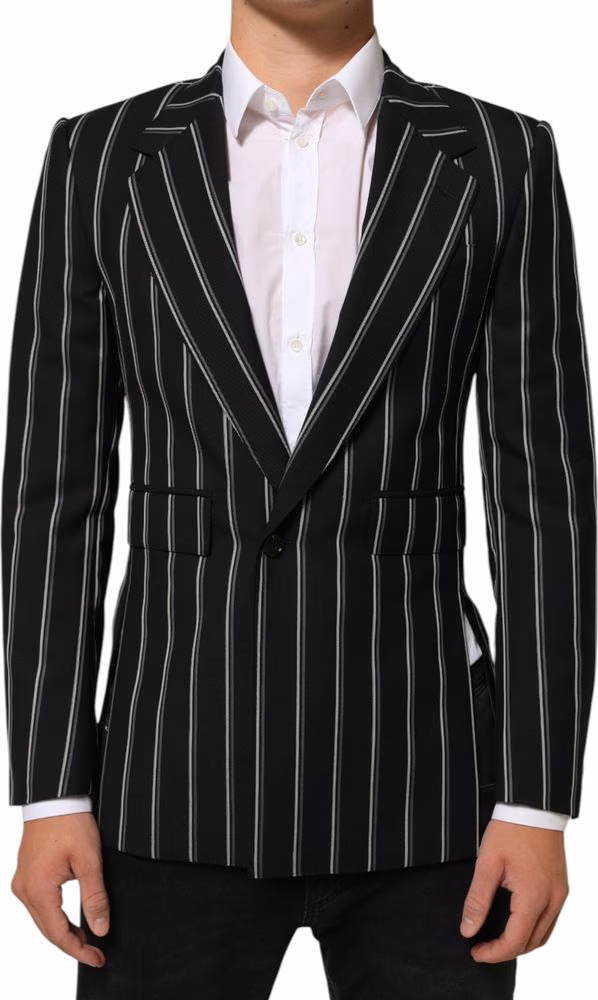 Dolce & Gabbana Dark Gray Stripes SICILIA 1 Button Suit Blazer