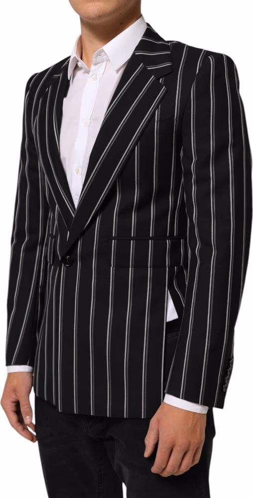 Dolce & Gabbana Dark Gray Stripes SICILIA 1 Button Suit Blazer