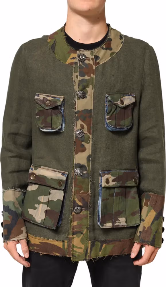 Dolce & Gabbana Brown Camouflage Linen Button Down Jacket