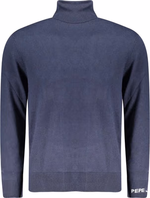 Blue Cotton Men Sweater Turtleneck