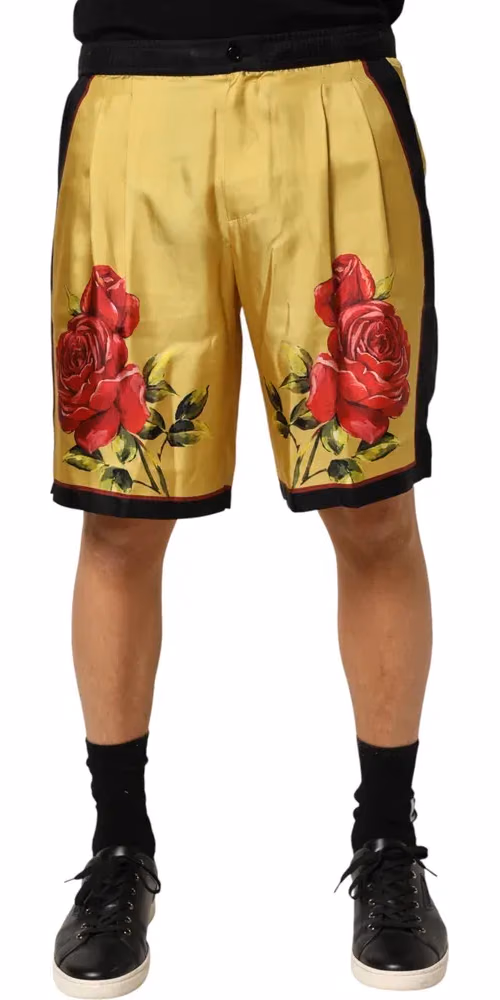 Dolce & Gabbana Yellow Floral Print Silk Men Bermuda Shorts
