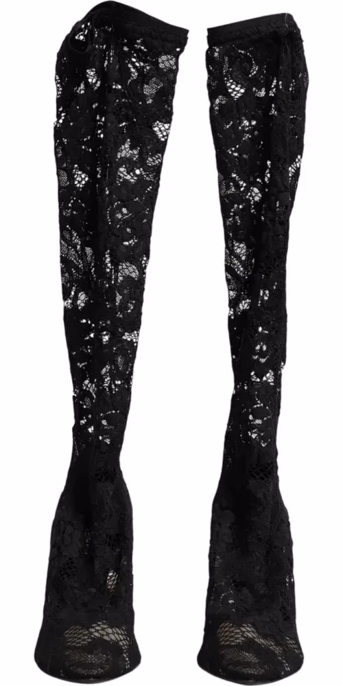 Dolce & Gabbana Black Pumps Taormina Lace Socks Boots Shoes