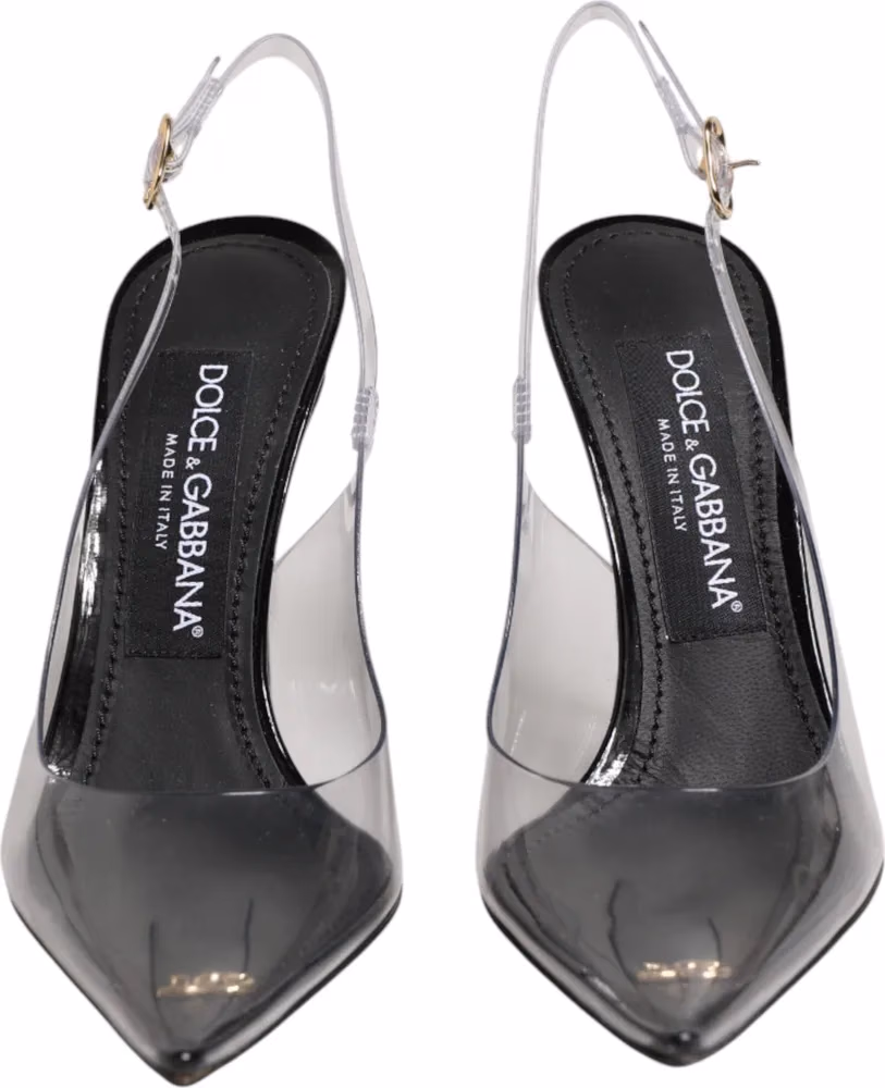 Dolce & Gabbana Black Leather Clear PVC Slingback Pumps Shoes