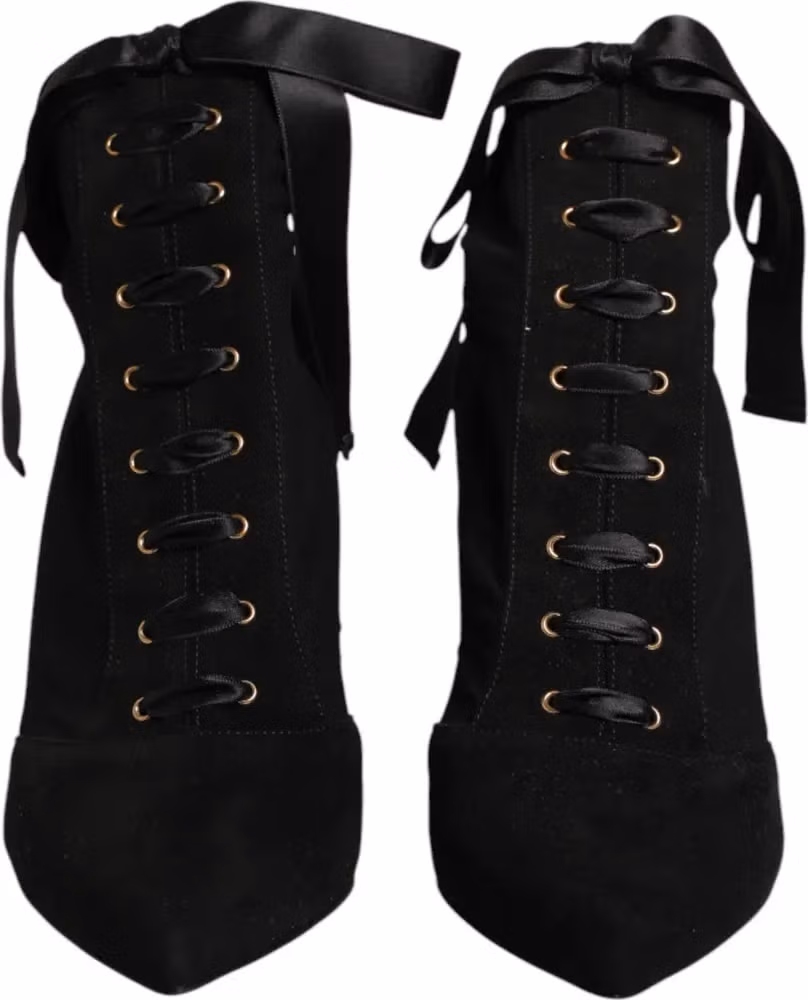 Dolce & Gabbana Black Stiletto Heels Lace Up Boots Shoes