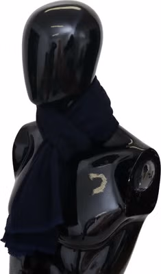 Dark Blue Wool Unisex Neck Wrap Fringes Logo Scarf
