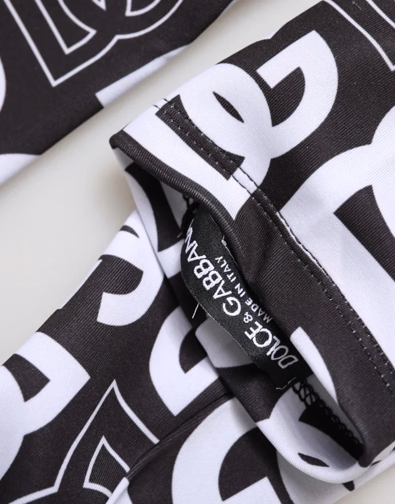 Dolce & Gabbana Black White DG Logo Elbow Length Mitten Gloves