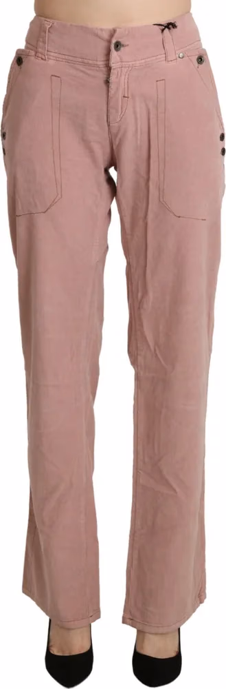 Ermanno Scervino Cotton Pink High Waist Straight Trouser Pants