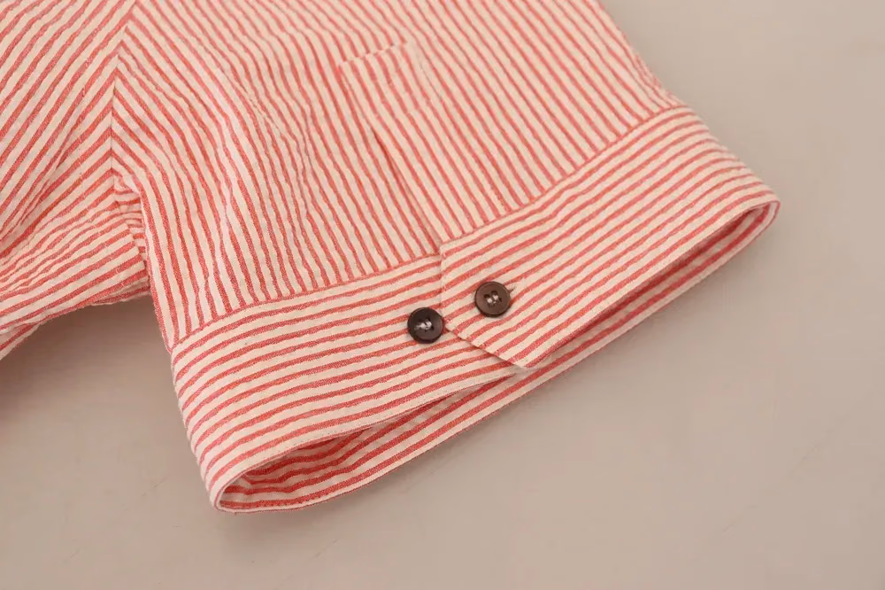 Dolce & Gabbana Red White Striped Cotton Short Sleeve Shirt
