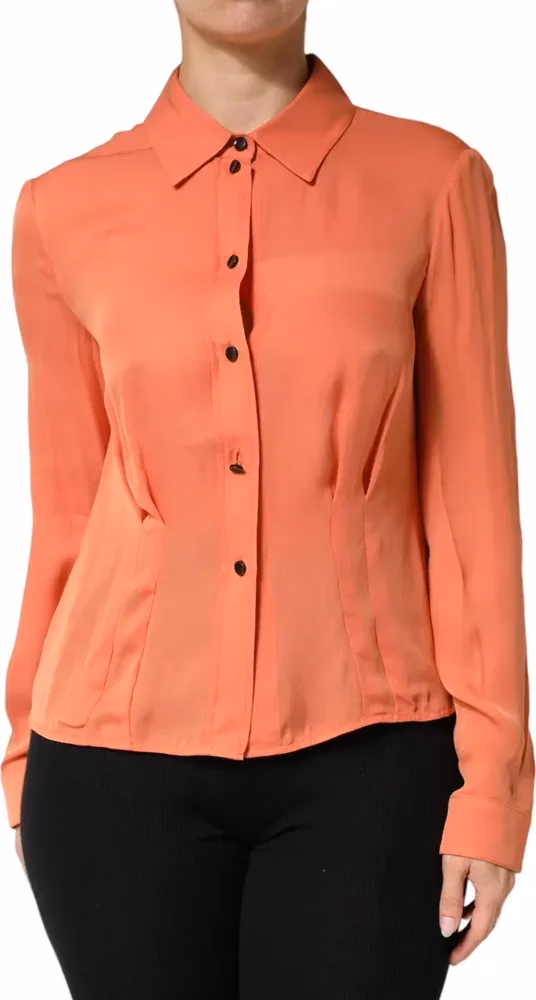 Emporio Armani Orange Collared Button Down Long Sleeves  Top