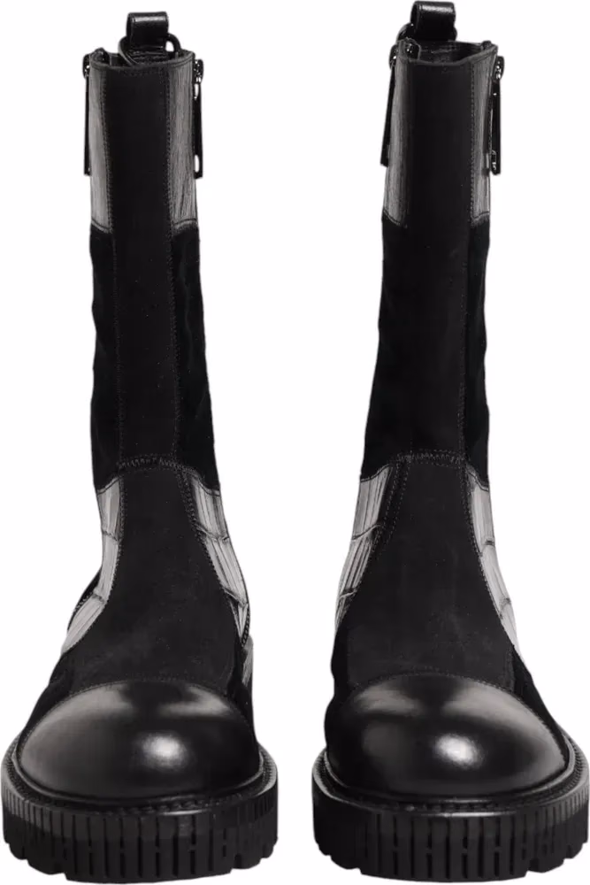 Dolce & Gabbana Black Patchwork Leather Mid Calf Boot  Shoes