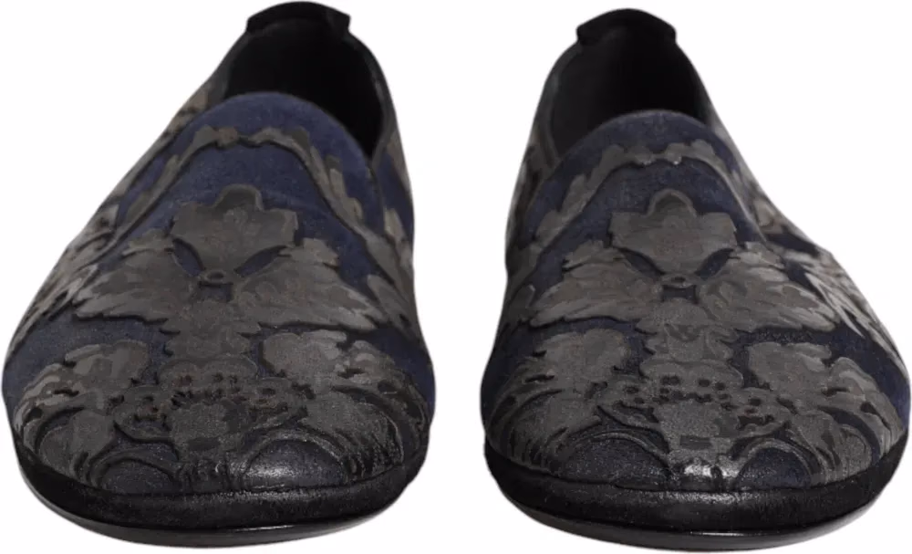 Dolce & Gabbana Black Jacquard Leather Slip On Loafers Shoes