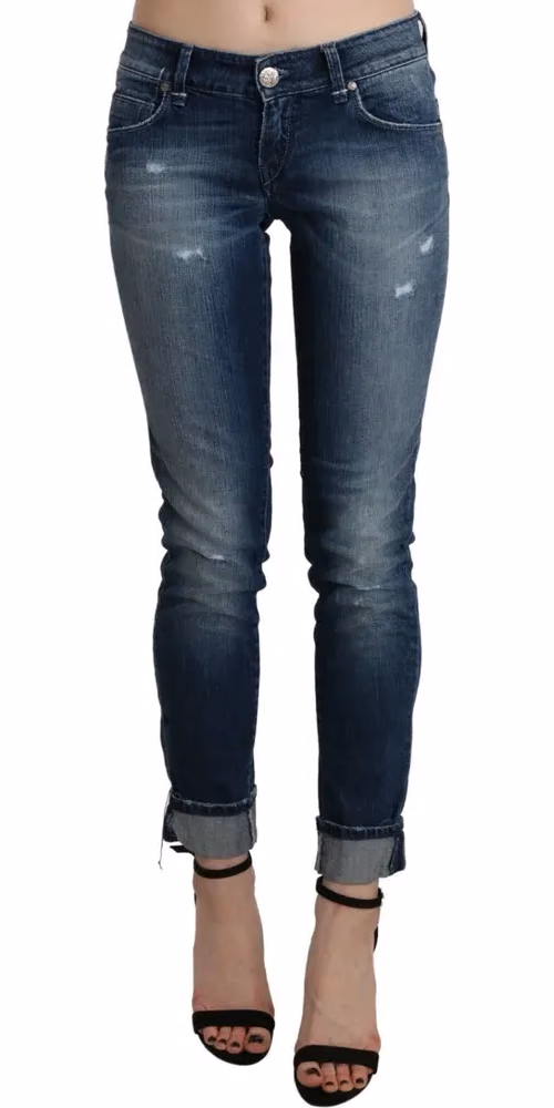 Acht Cotton Blue Washed Low Waist Skinny Cropped Jeans
