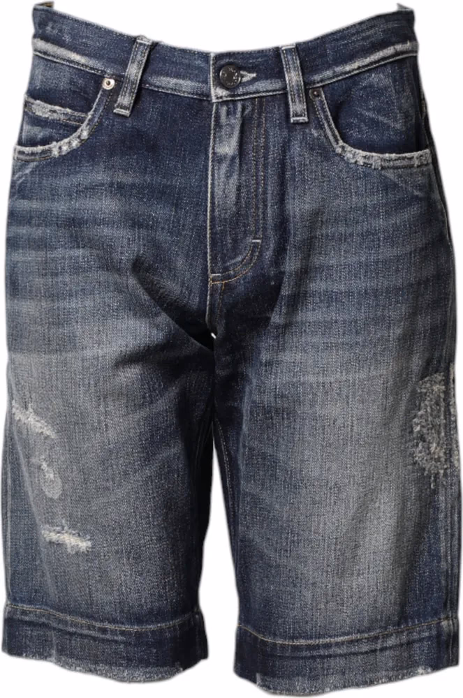 Dolce & Gabbana Blue Cotton Distressed Denim Bermuda Shorts
