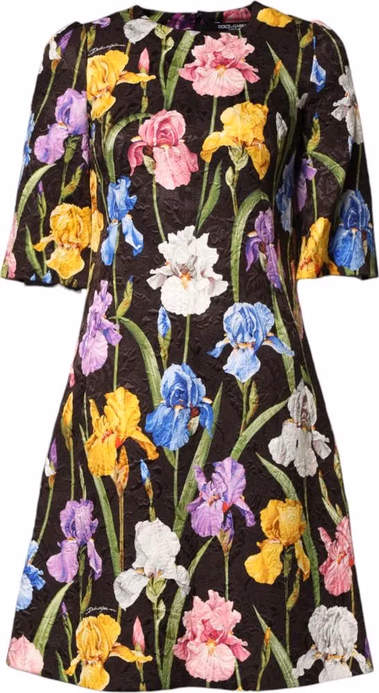 Dolce & Gabbana Black Floral Brocade A-line Mini Dress