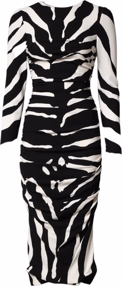 Dolce & Gabbana Black White Zebra Viscose Sheath Midi Dress